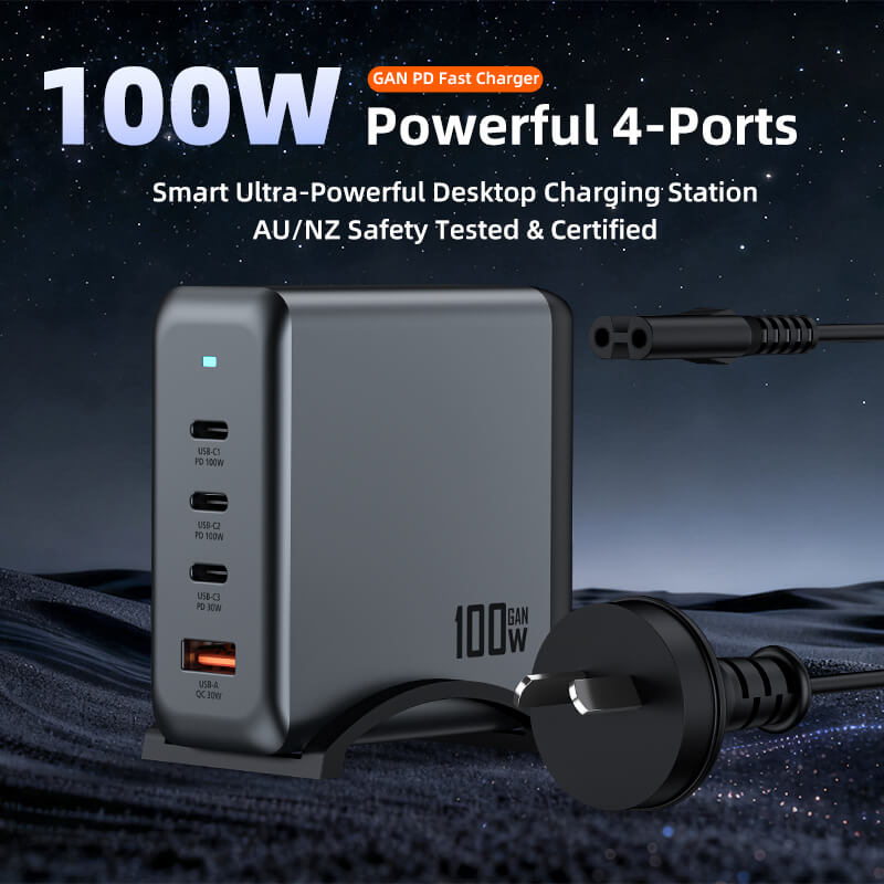 VFAN PD 100W 4 in 1 GaN Fast Charger Station with 1.8m Cable AU9