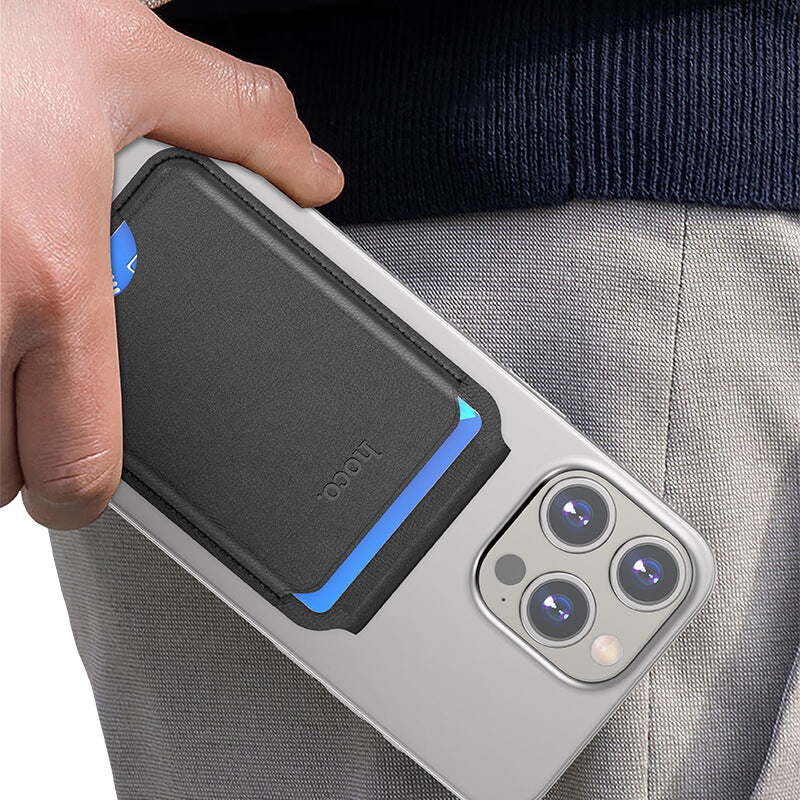 hoco. Leather Wallet Magsafe Card Bag Phone Stand Black