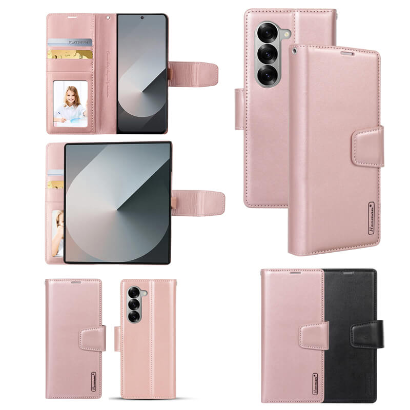 Samsung Galaxy Z Fold 6 Hanman Leather Wallet Phone Case Rose Gold