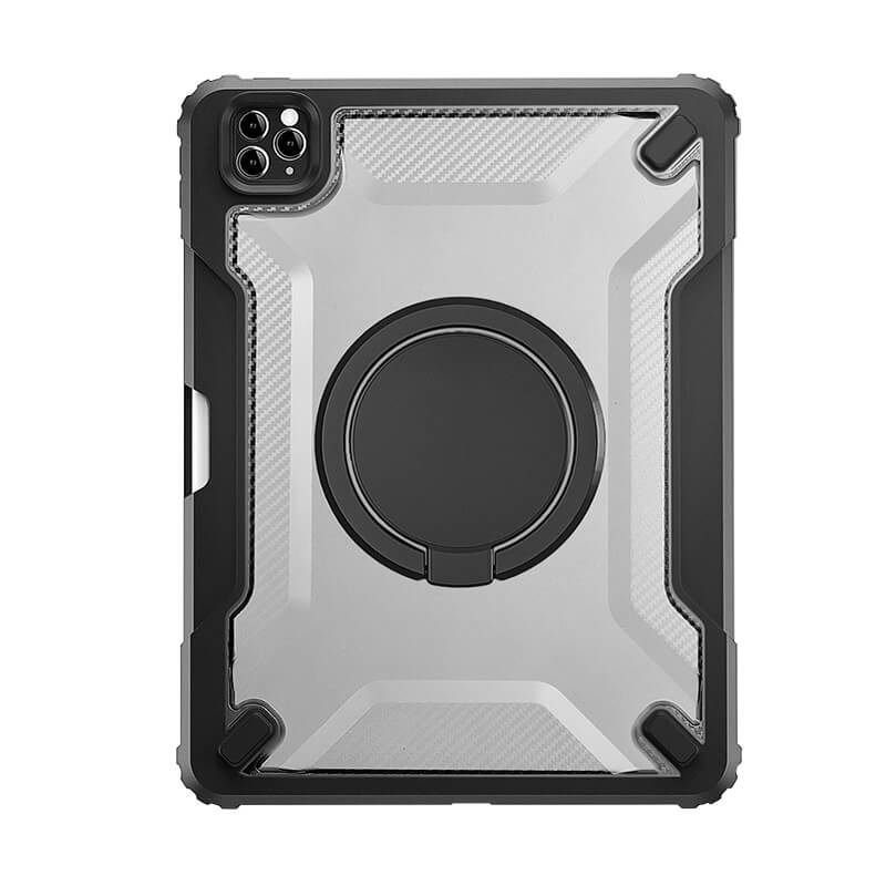 iPad 10.2" 2021 2020 2019 Mecha 360° Rotating Stand Tablet Case with Pen Slot Black