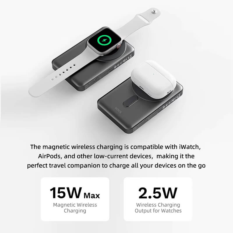 Rock PD 20W 5-in-1 Magnetic Wireless Power Bank with Built-in Cables and Stand P50