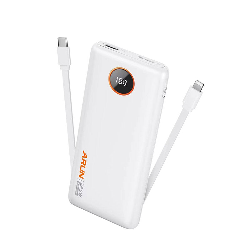 Arun 22.5W LED Power Bank with 2 Built-in Cables Type C Lightning 10000mAh DY01