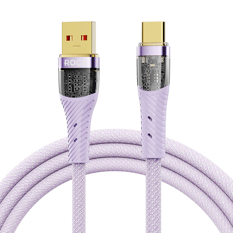 Rock Transparency Fast Charge Data Cable USB to Type C 100W 1.2m Z21 Purple