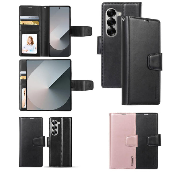 Samsung Galaxy Z Fold 6 Hanman Leather Wallet Phone Case Black