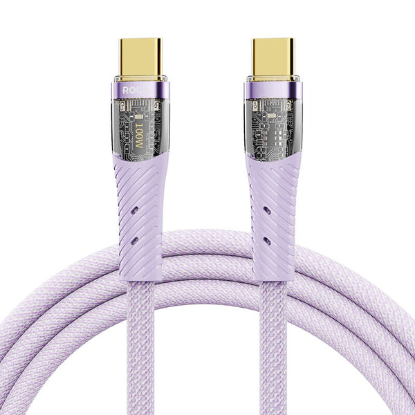 Rock Transparency Fast Charge Data Cable Type C to Type-C 100W 1.2m Z21 Purple