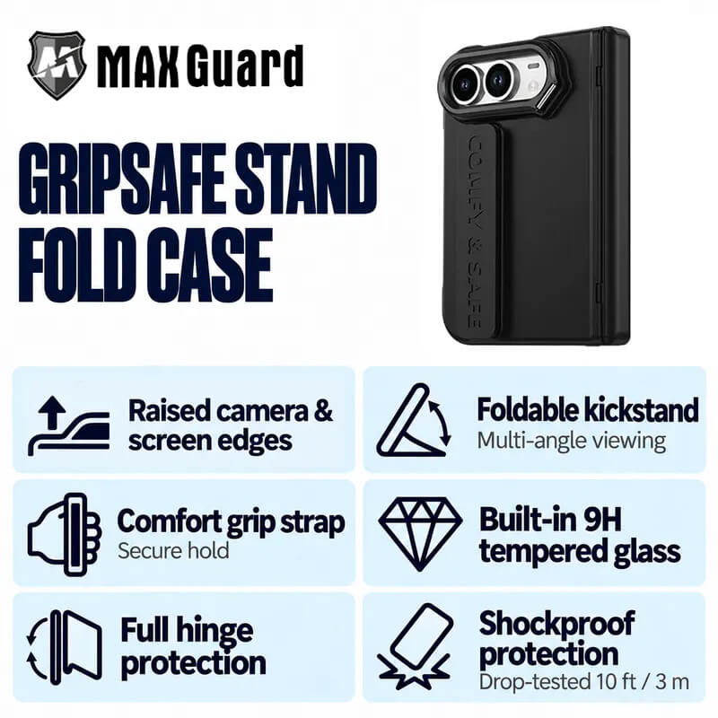 Gripsafe Lens stand Case with Outer Screen Protector Compatible with iPhone Duo