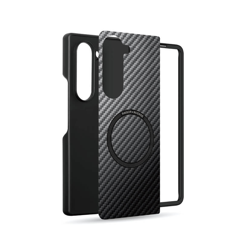 Samsung Galaxy Z Fold 6 Carbon Fiber Texture Case Magsafe Shockproof Case Black