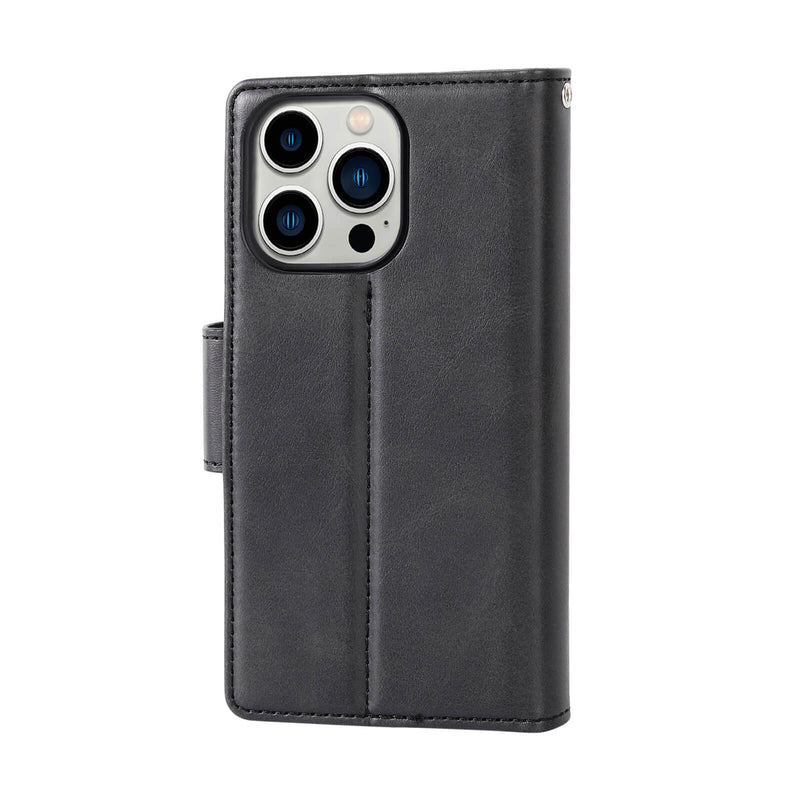 iPhone 16 Pro Hanman Miro Leather 2-in-1 Wallet Case with Magnetic Back Black