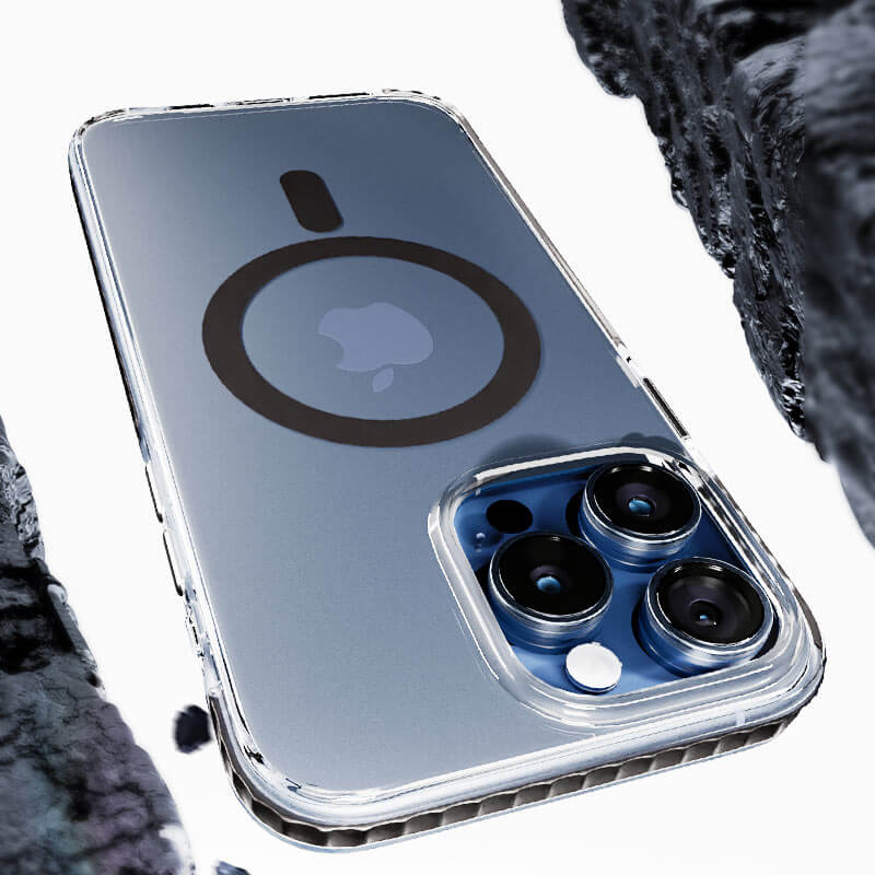 iPhone 16 Transparent Airbag Shockproof MagSafe Phone Case Black