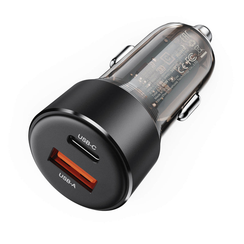 Acefast Dual Charging USB-A & Type-C 30W In-Car Charger B12 Black