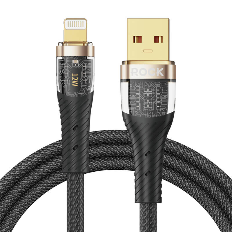 Rock Transparency USB to Lightning Fast Charge Data Cable 12W 1.2m Z21 Black