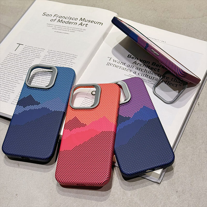 iPhone 13 Mountain River Series MagSafe Phone Case With Lens Stand Blue