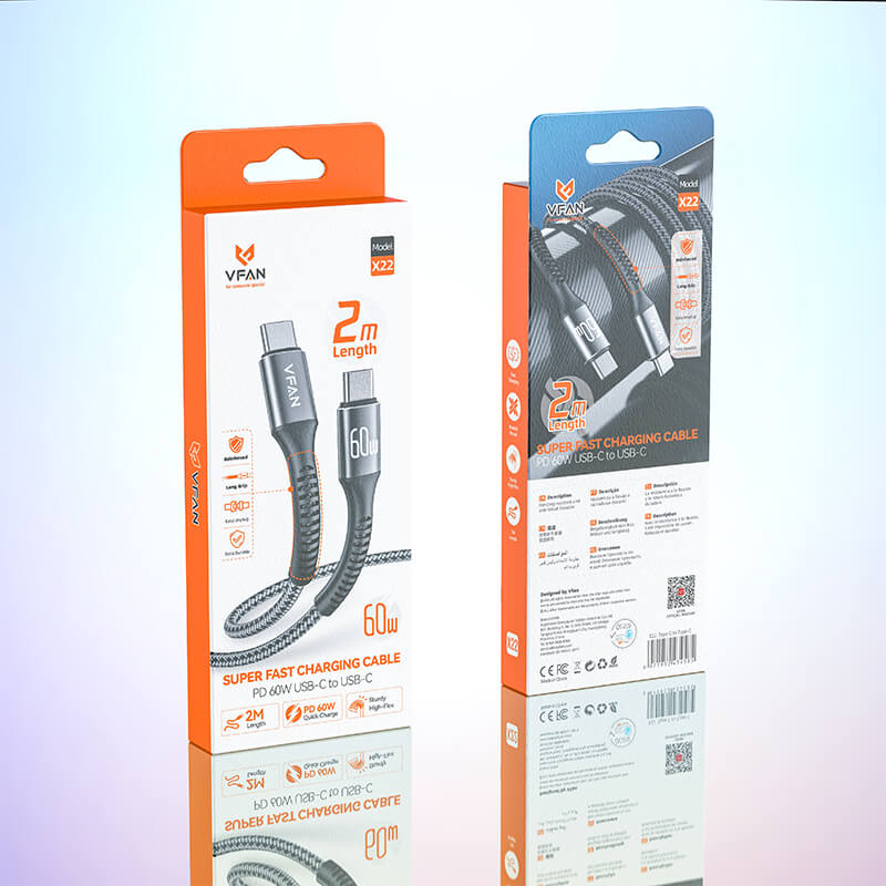 Mobie Fast Charging Cable with Reinforced Long Grip Type-C to Type-C 60W 2m X22