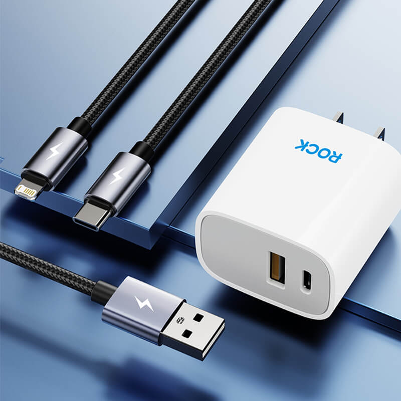 Rock 2-in-1 Charging Data Cable USB to Lightning + Type-C 2.4A 1.2m Black