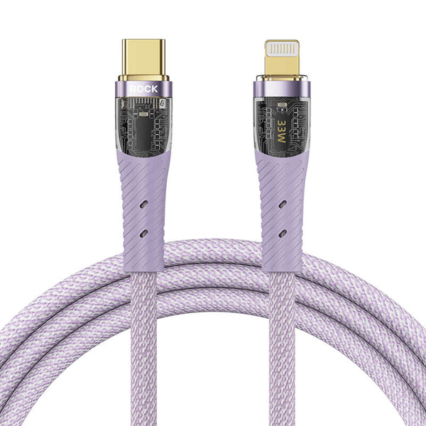 Rock Transparency Type C to Lightning Fast Charge Data Cable PD 33W 1.2m Z21 Purple