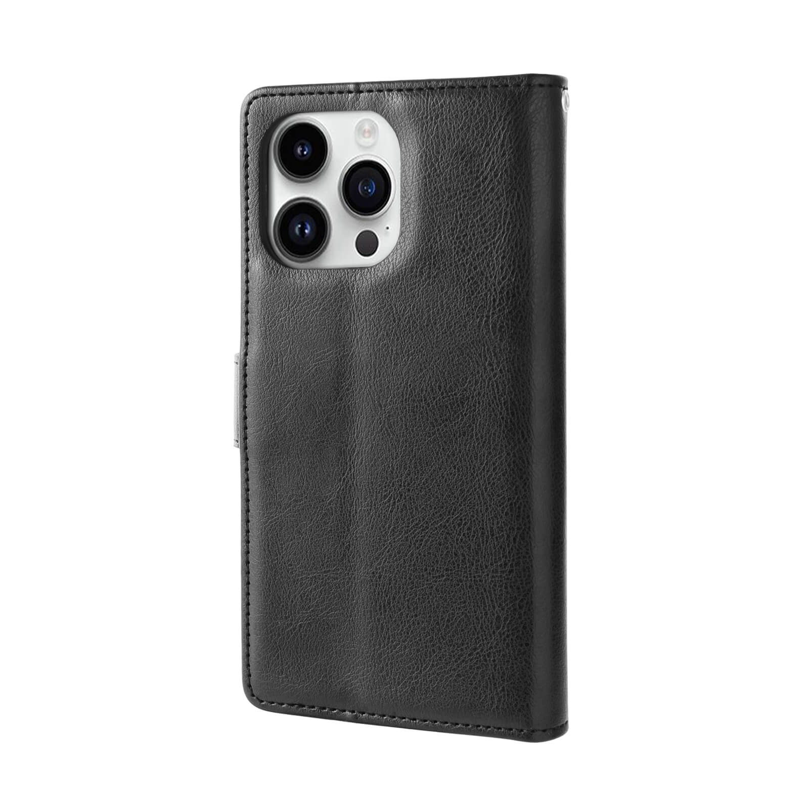 iPhone 16 Pro Max Hanman Mila Series Leather Dual Wallet Filp Case Black