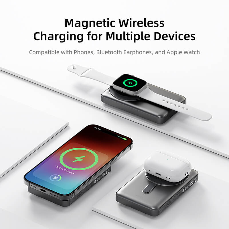 Rock PD 20W 5-in-1 Magnetic Wireless Power Bank with Built-in Cables and Stand P50
