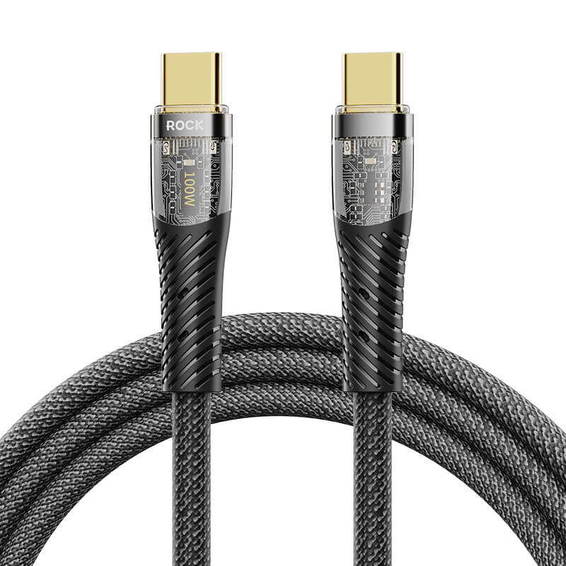 Rock Transparency Fast Charge Data Cable Type C to Type C 100W 1.2m Z21 Black