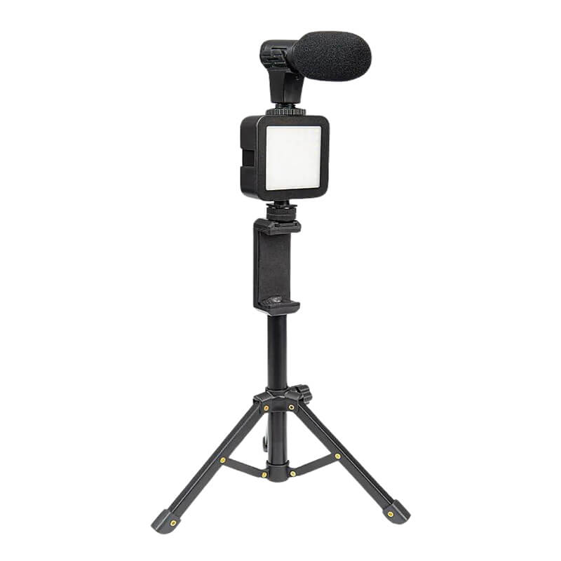 Mobie Portable Studio Video Recording Kit with Foldable Mic Stand and Selfie Stick Black