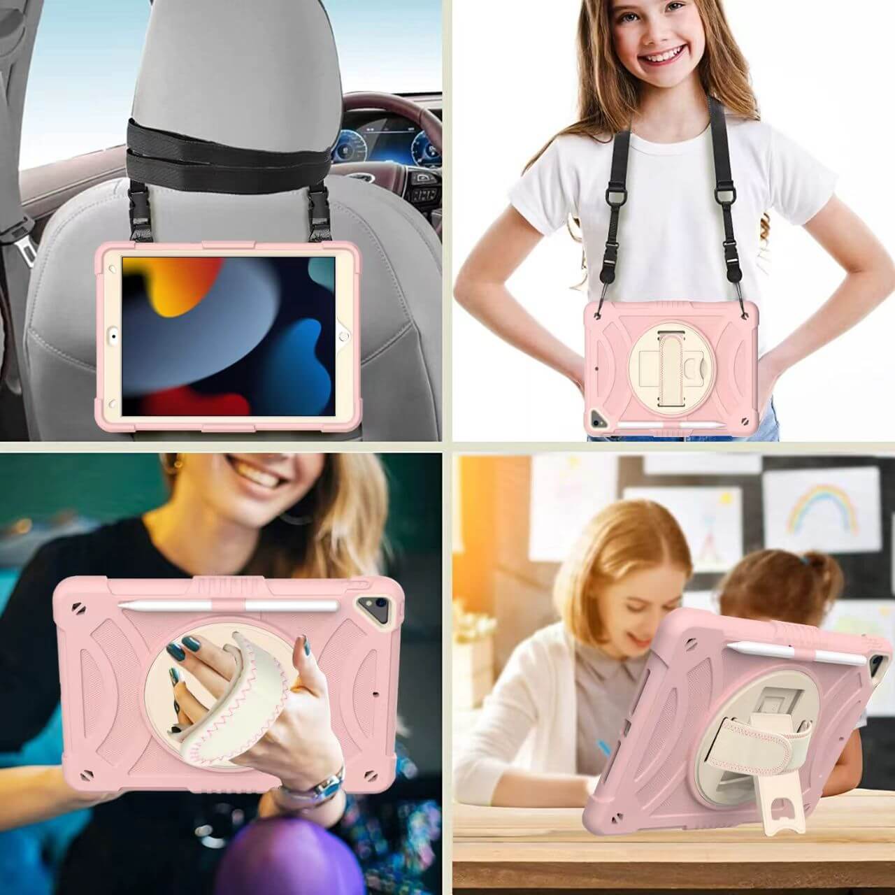Three Layer Protection 360° Rotatable Grip Case with Stand and Penslot Compatible with iPad 7th 10.2 2019