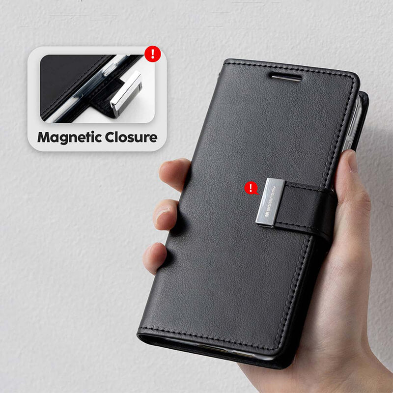 iPhone 16 Pro Max Mercury Goospery Leather Rich Diary Wallet Flip Case Black