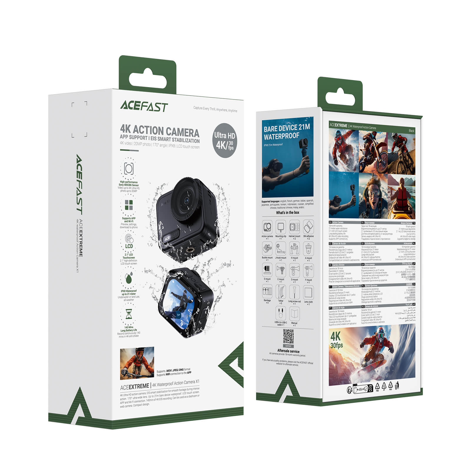 Acefast 170° Wide Angle 21m Waterproof Touch Screen 4K Action Camera X1