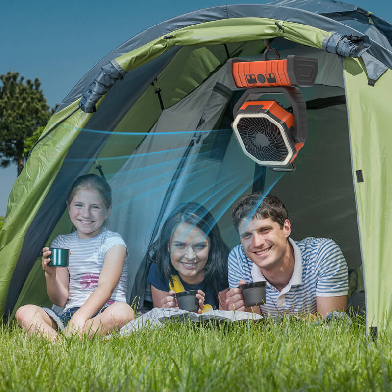 Mobie 3-in-1 Multi-Function Camping Fan with LED Lighting & 10000mAh Power Bank Orange