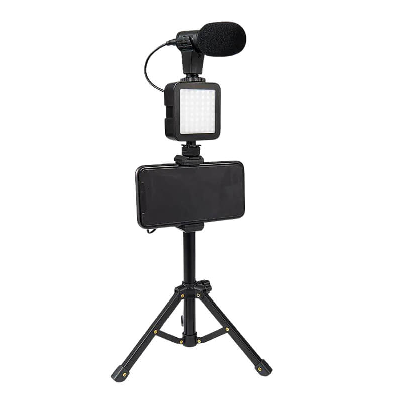 Mobie Portable Studio Video Recording Kit with Foldable Mic Stand and Selfie Stick Black