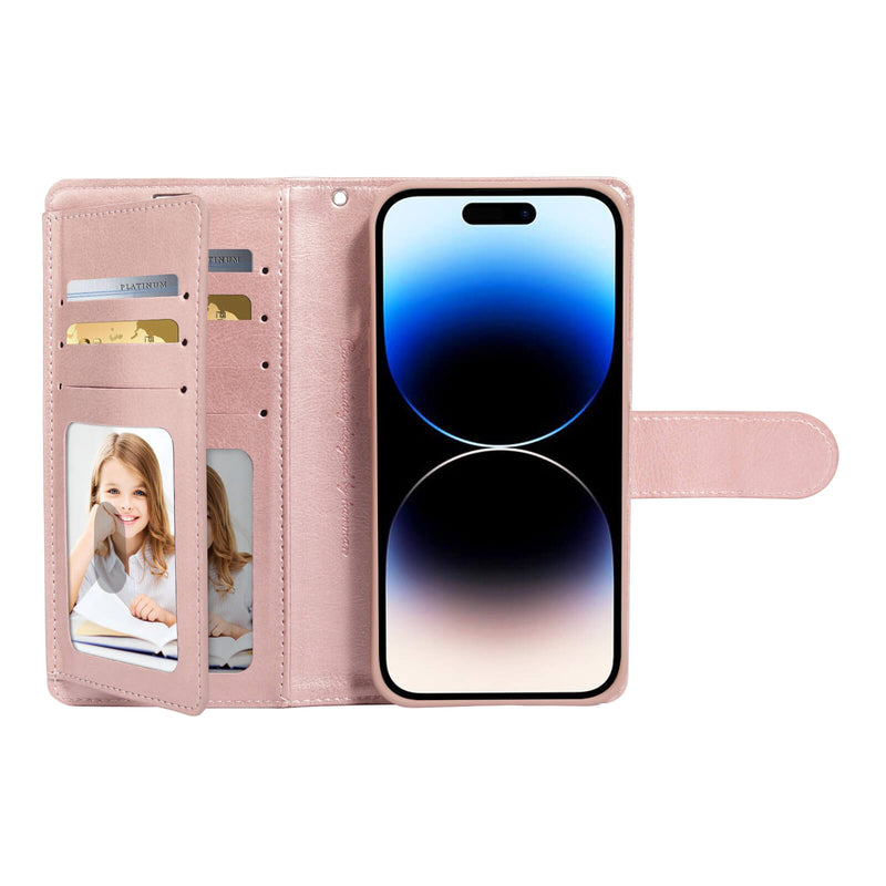 iPhone 16 Plus Hanman Mila Series Leather Dual Wallet Filp Case Rose Gold