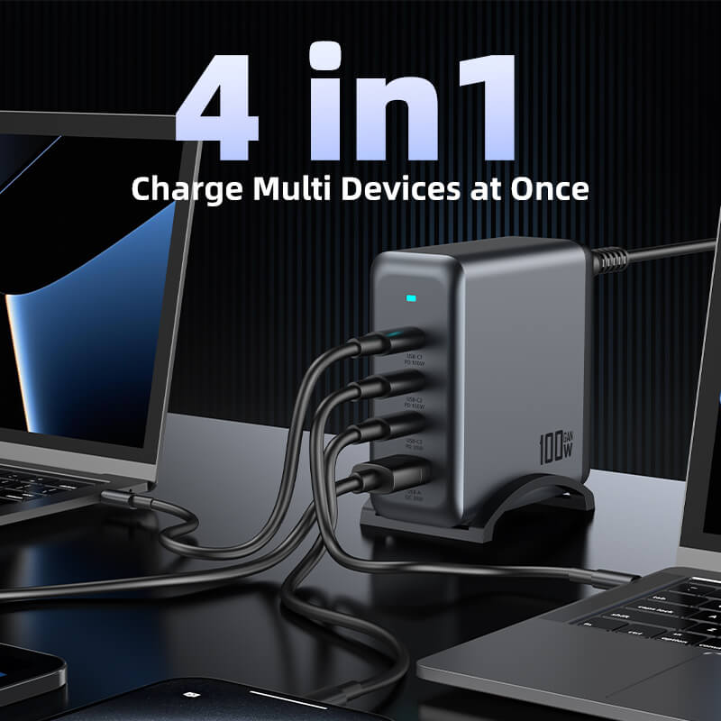 VFAN PD 100W 4 in 1 GaN Fast Charger Station with 1.8m Cable AU9