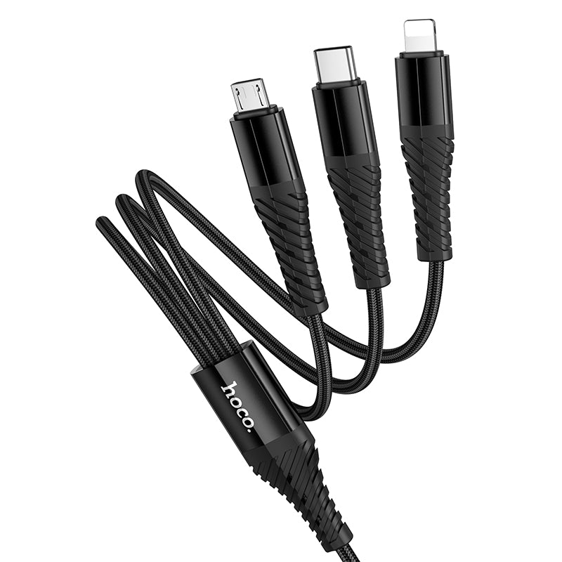 Hoco 3 in 1 Type-C & USB-A to Lightning Type C Micro Braided Charging Cable 1m X123