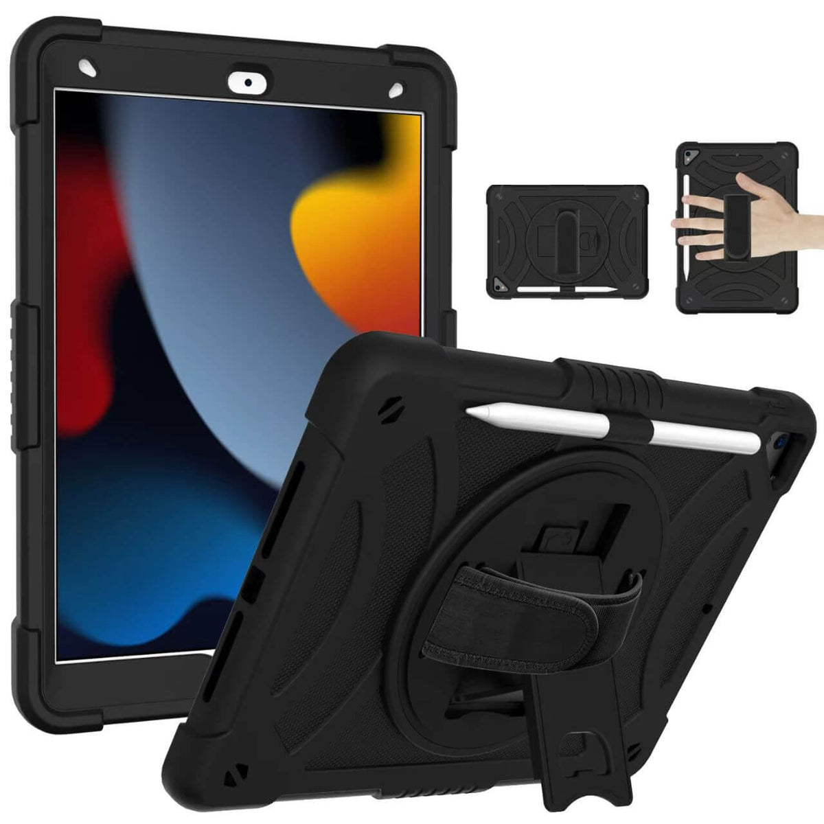 Three Layer Protection 360° Rotatable Grip Case with Stand and Penslot Compatible with iPad 7th 10.2 2019