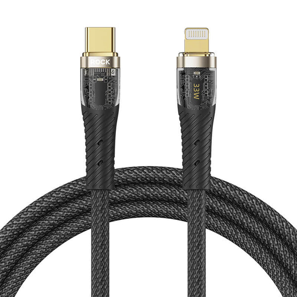 Rock Transparency Type C to Lightning Fast Charge Data Cable PD 33W 1.2m Z21 Black