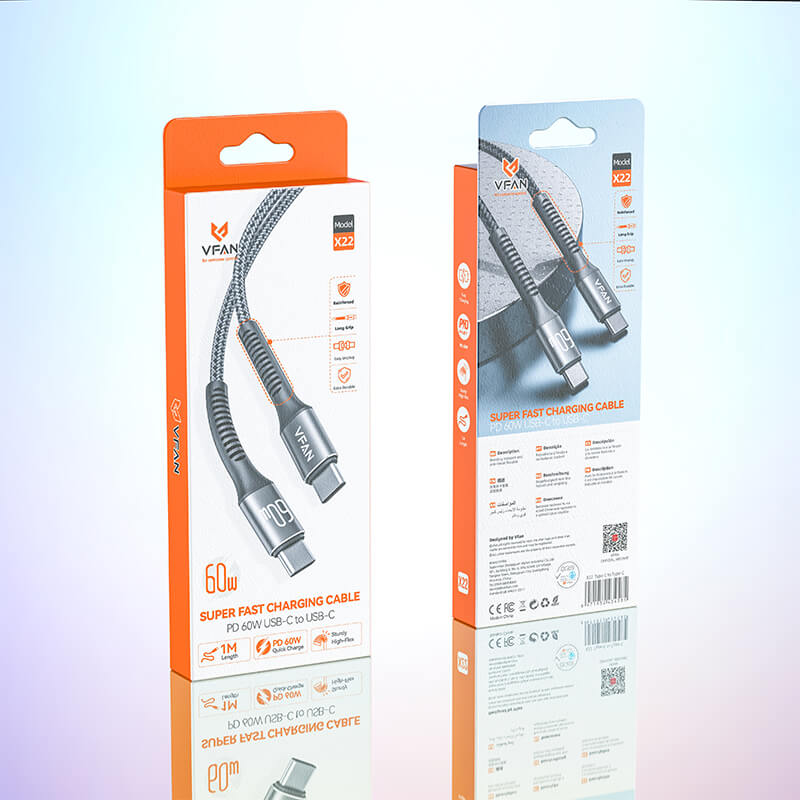 Mobie Fast Charging Cable with Reinforced Long Grip Type-C to Type-C 60W 1m X22