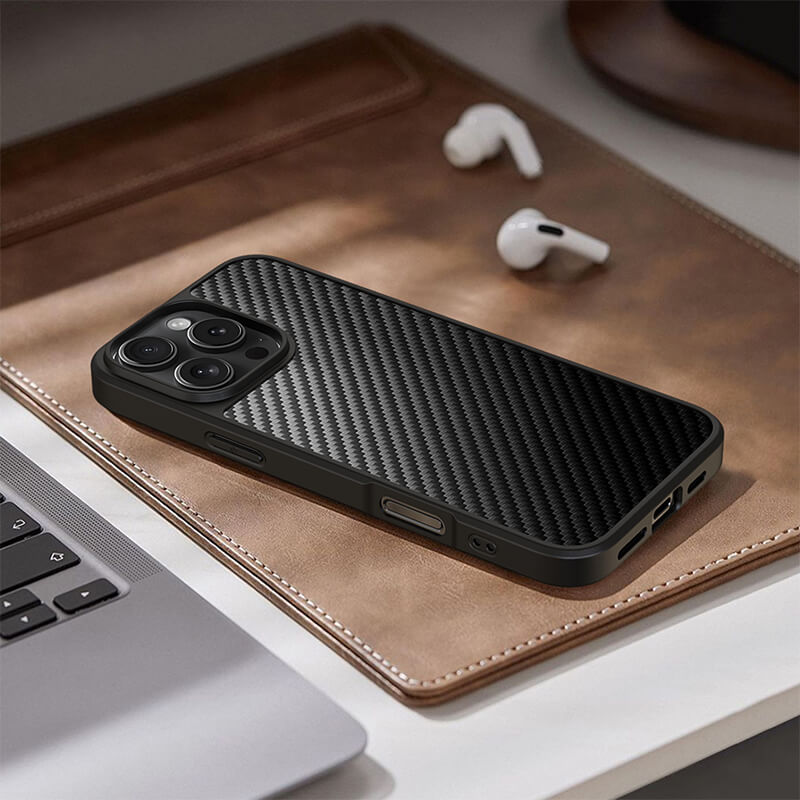 iPhone 16 Scott Series Carbon Fiber Texture Shockproof Phone Case Black