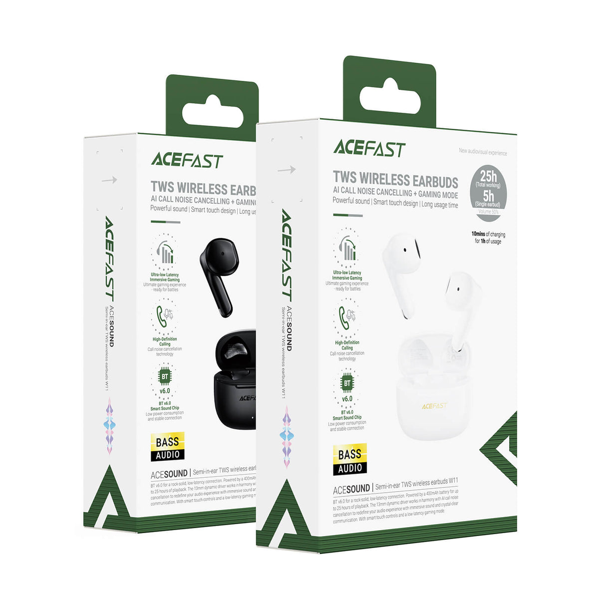 Acefast Semi-in-ear TWS 5 Hour Play Time Bluetooth 6.0 IPX4 Low Latency Earbuds W11