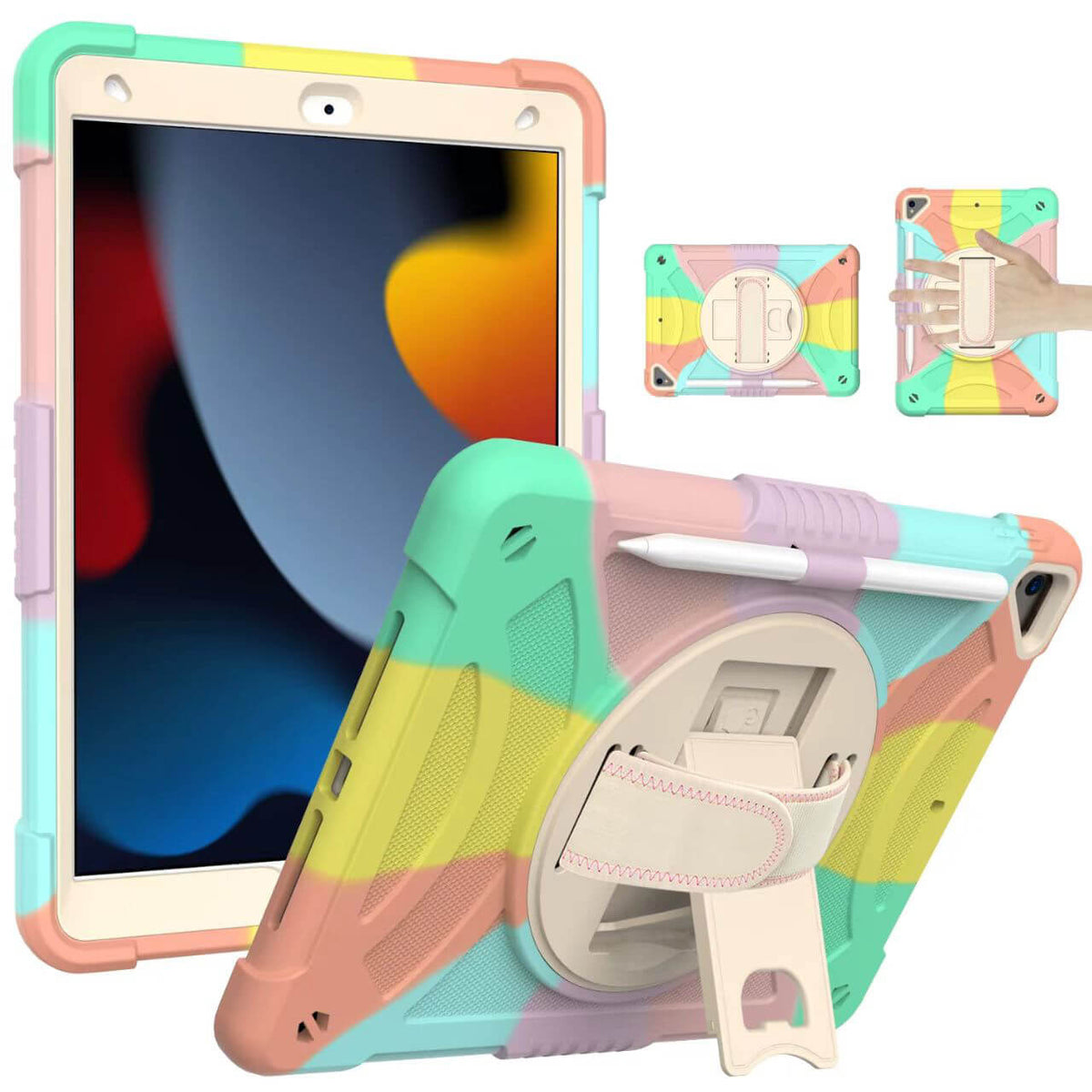 Three Layer Protection 360° Rotatable Grip Case with Stand and Penslot Compatible with iPad 7th 10.2 2019