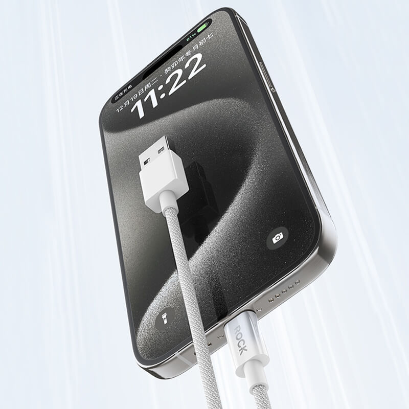 Rock USB to Type-C Braided Charging Cable 100cm 6A White
