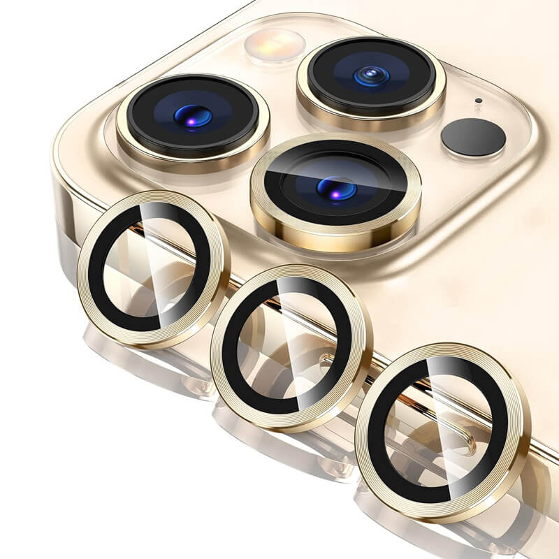 iPhone 14 Pro Max 9H Multicolor Tempered Glass Individual Camera Lens Cover Protector Gold