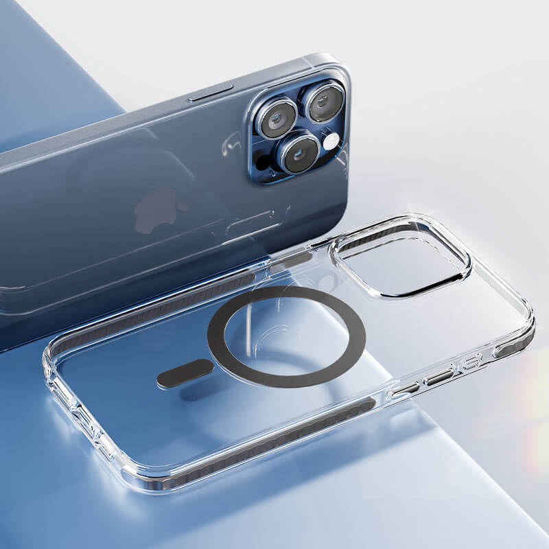 iPhone 15 Transparent Airbag Shockproof MagSafe Phone Case Black