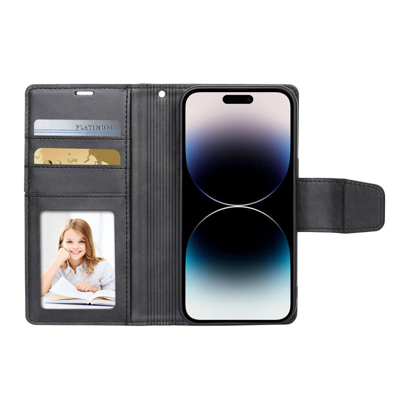 iPhone 16 Pro Hanman Miro Leather 2-in-1 Wallet Case with Magnetic Back Black