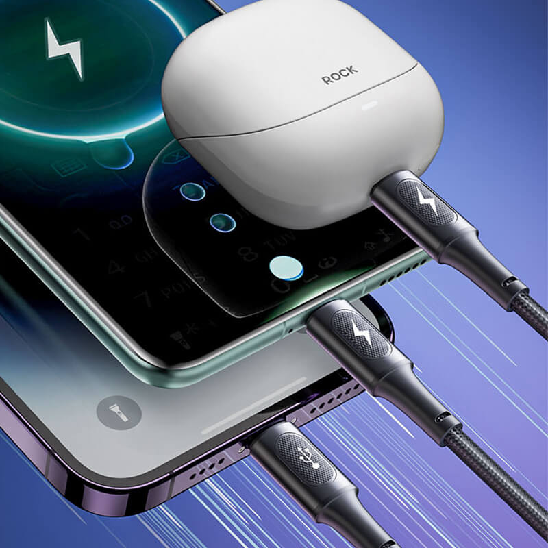 Rock 3-in-1 Fast Charging Data Cable USB to Micro + Lightning + Type-C 3.5A 1.2m Black