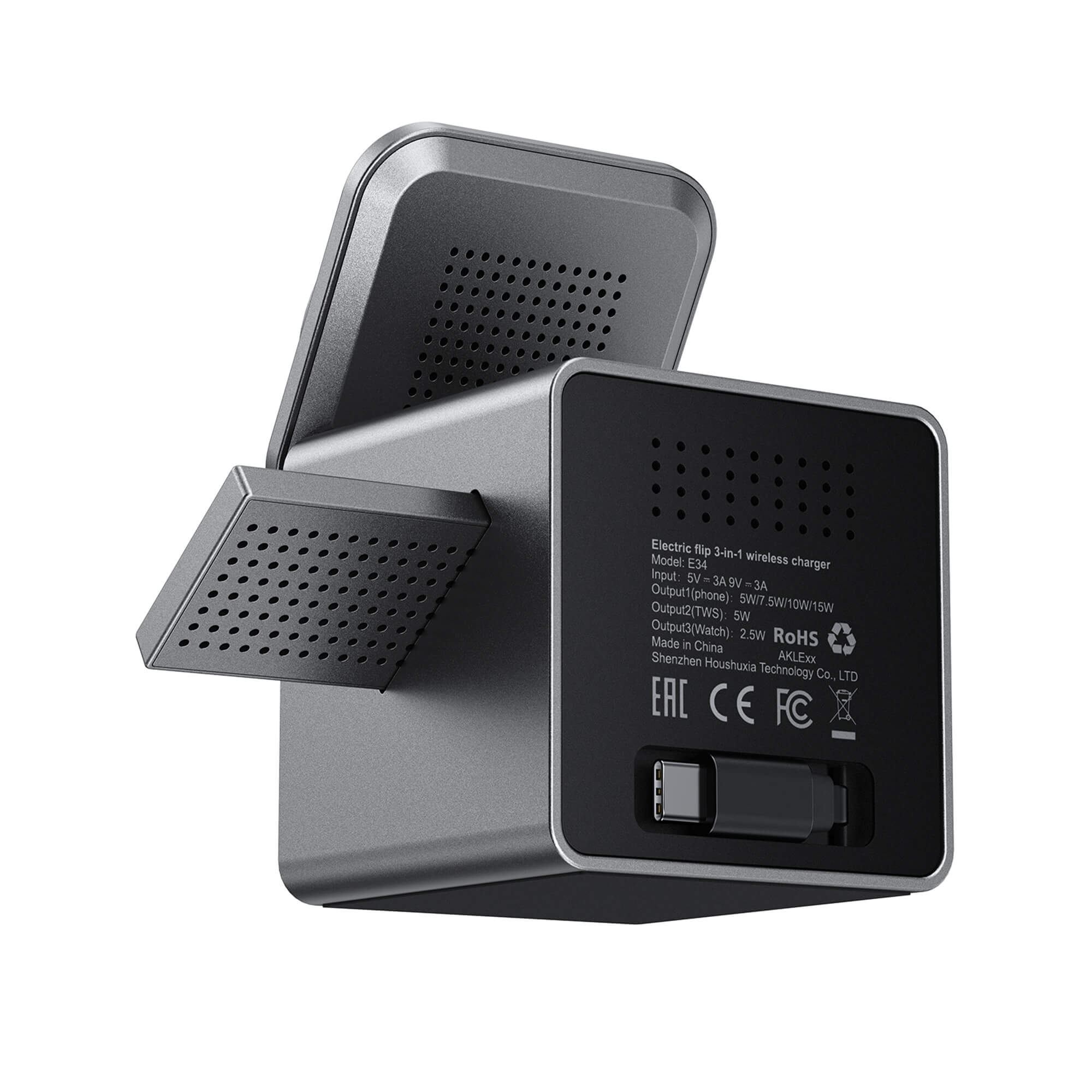 Acefast 3 in 1 Qi Wireless Charger Station with Retractable Cable for Apple Watch E34