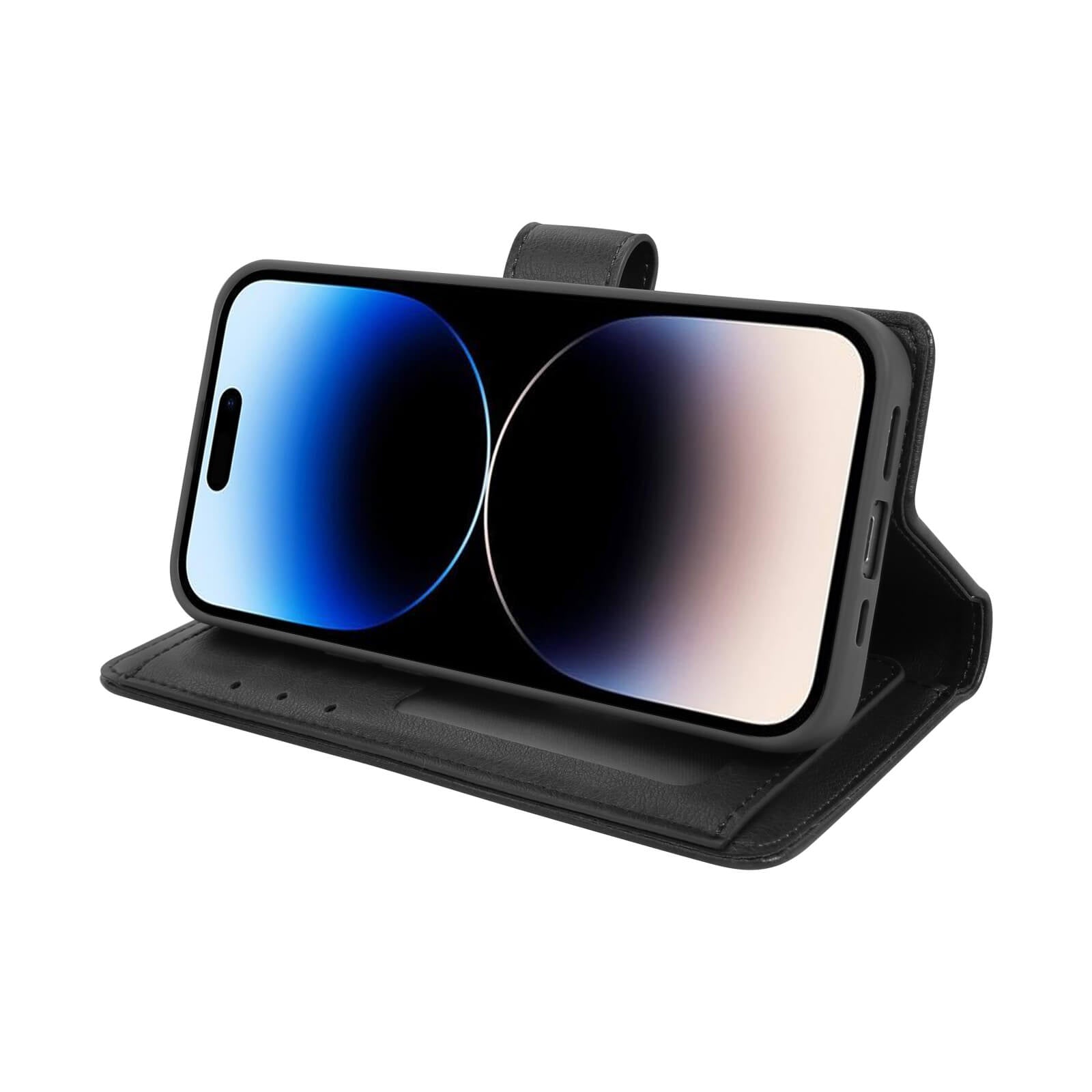iPhone 16 Pro Max Hanman Mila Series Leather Dual Wallet Filp Case Black