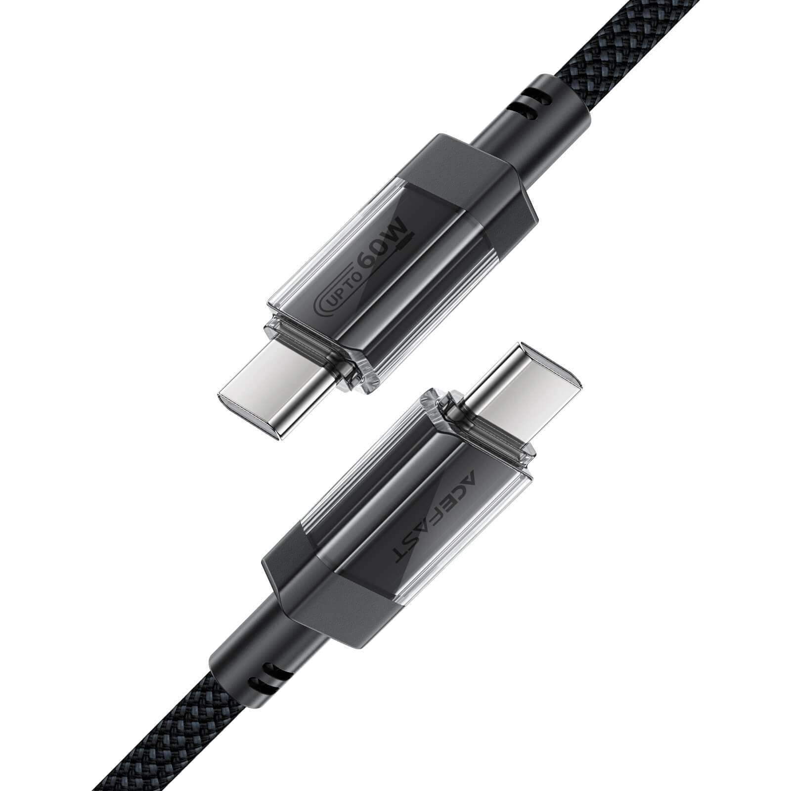 Acefast Type-C to Type-C Transparent Shell Braid Fast Charging Cable 60W 1.2m Black