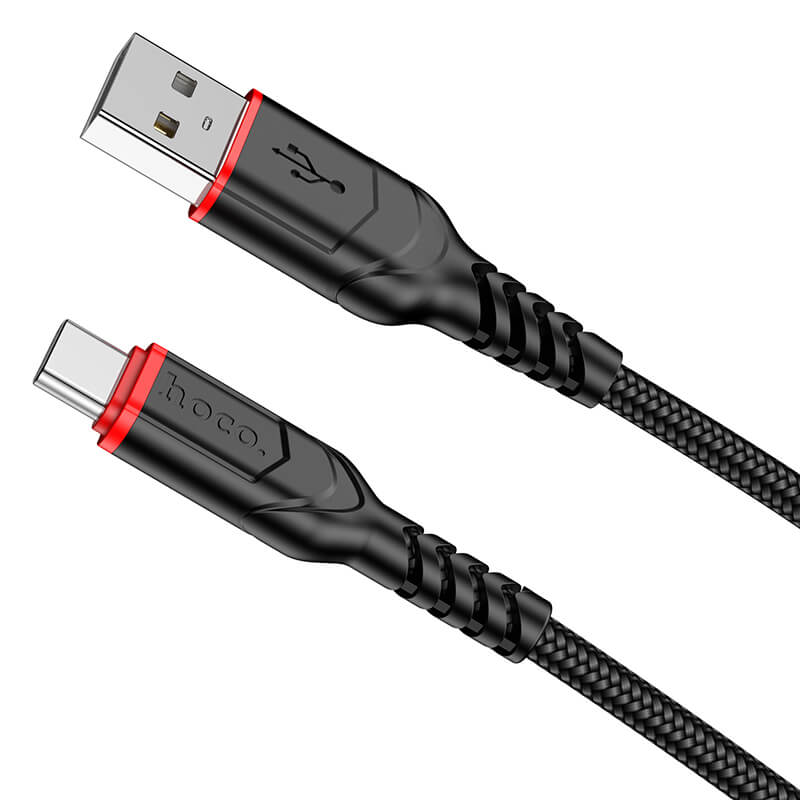 hoco. Nylon Braided Charging Cable USB to Type C 2m 3A X59 Black