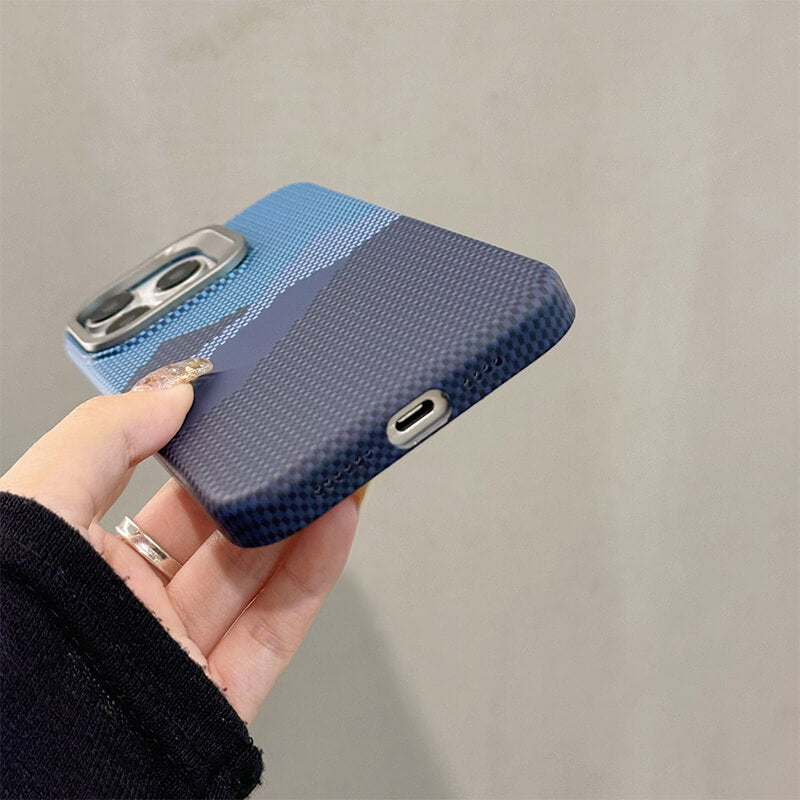 iPhone 13 Mountain River Series MagSafe Phone Case With Lens Stand Blue