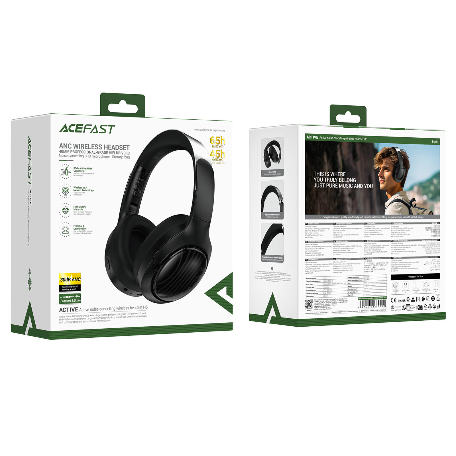 Acefast Hybrid Active Noise Canceling 40-Hour Wireless Headphone H5
