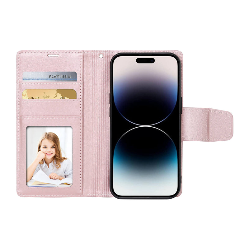 iPhone 16 Plus Hanman Miro Leather 2-in-1 Wallet Case with Magnetic Back Rose Gold