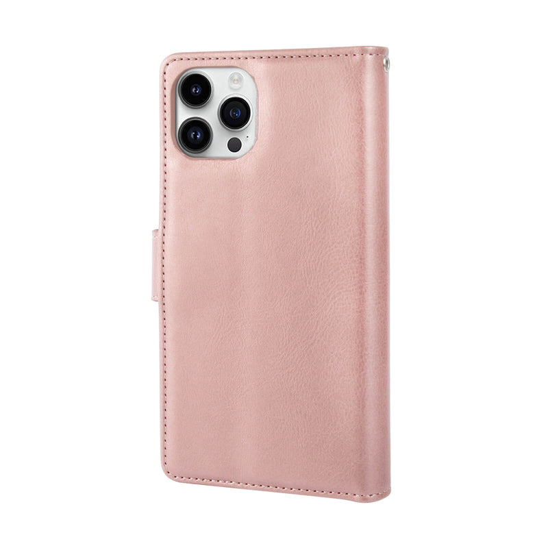 iPhone 16 Hanman Mila Series Leather Dual Wallet Filp Case Rose Gold